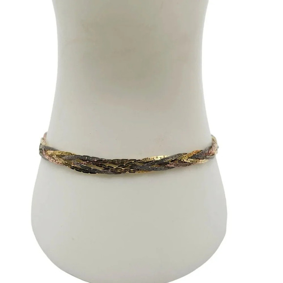 Korea Marked Braided Chain Bangle Bracelet Gold Tone Vintage - Picture 1 of 5
